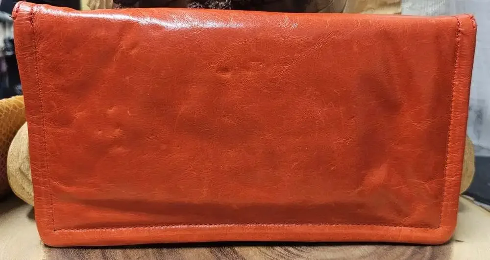 Latico Convertible Leather Clutch Wristlet Wallet Bright Orange Magnet Close